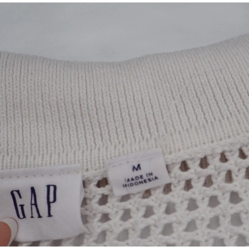 GAP Womens Sweater Relaxed Stripe White and Blue Crochet Collared Nautical M